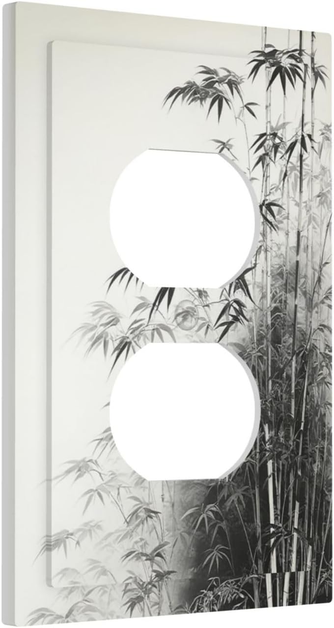 Watercolor Vintage Ink Bamboo Forest 1 Gang Duplex Receptacle Switch Wall Plate Decorative Switchplate Outlet Covers Electrical Plug Cover Faceplate for Bathroom Home Decor 5 X 3 IN