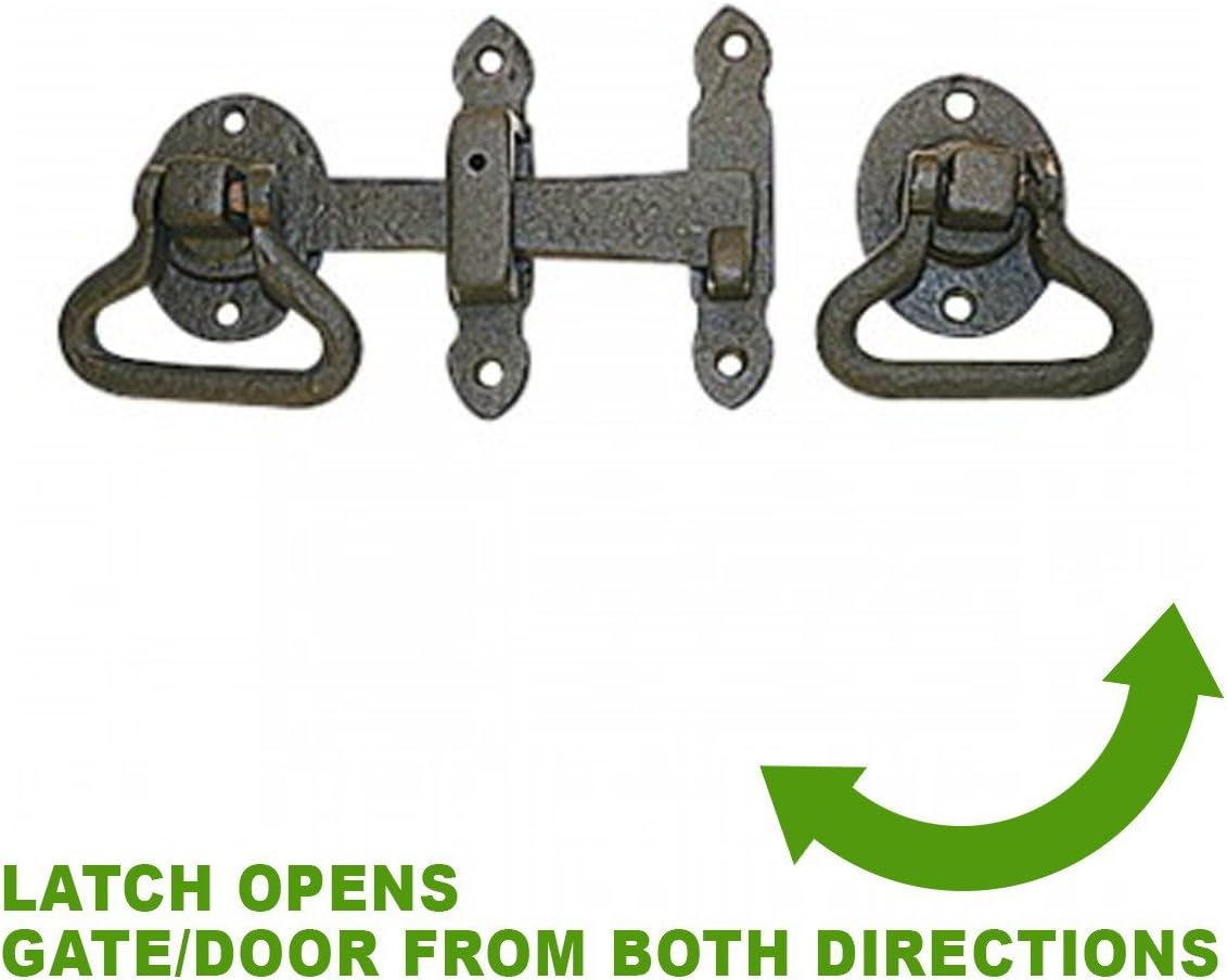Renovators Supply Manufacturing Black Wrought Iron Gate Turn Latch Lock Set 6.5 Inches W Heavy Duty Rust Resistant Powder Coated Barn Door, Fence Or Gate Ring Latches with Mounting Hardware Pack of 6