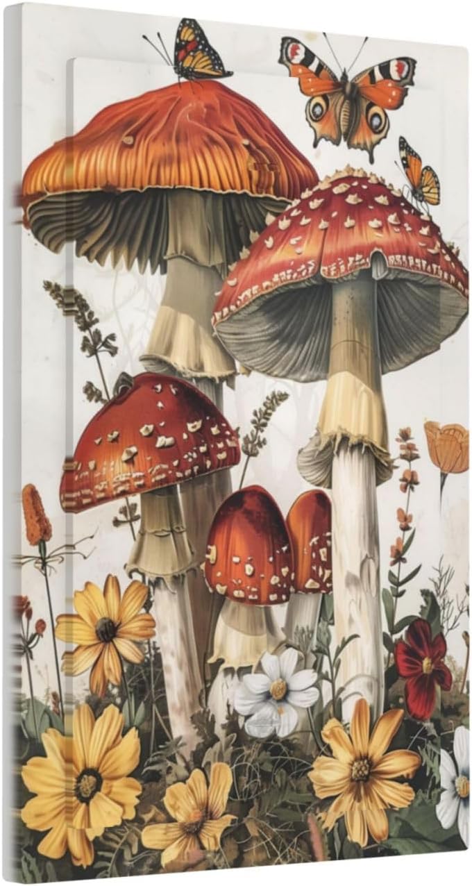 Light Switch Cover Plate Mushroom Forest Butterfly Wild Flower 1 Gang No Device Blank Electrical Wall Plates Faceplate Decorative Switch Plate For Bed Room Living Room Decor