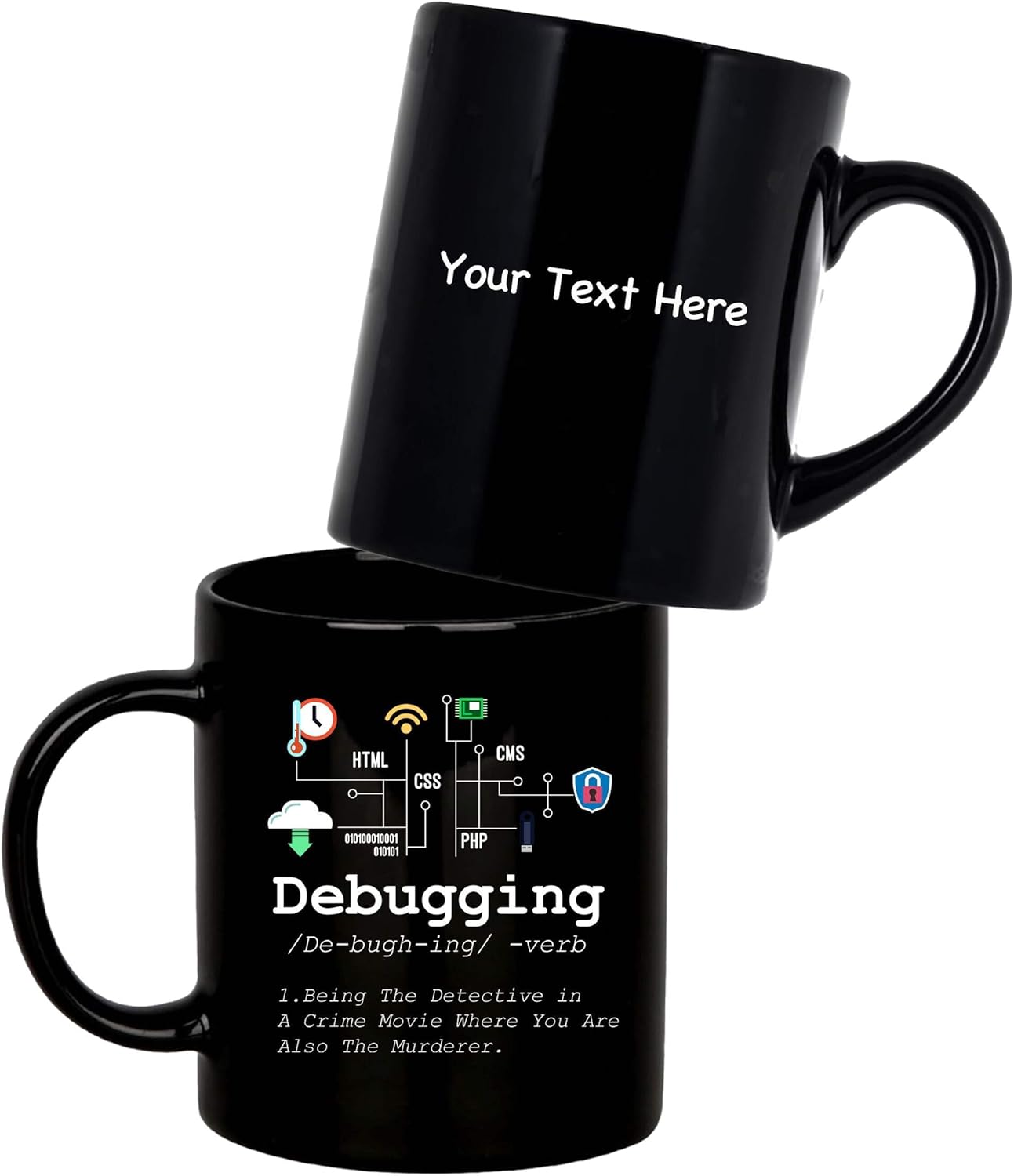 Personalized Debugging Definition Mug Funny Gift To Programmer Customized IT Programming Coding Binary Computer Teacher Student 11oz Black Ceramic Mug 11oz