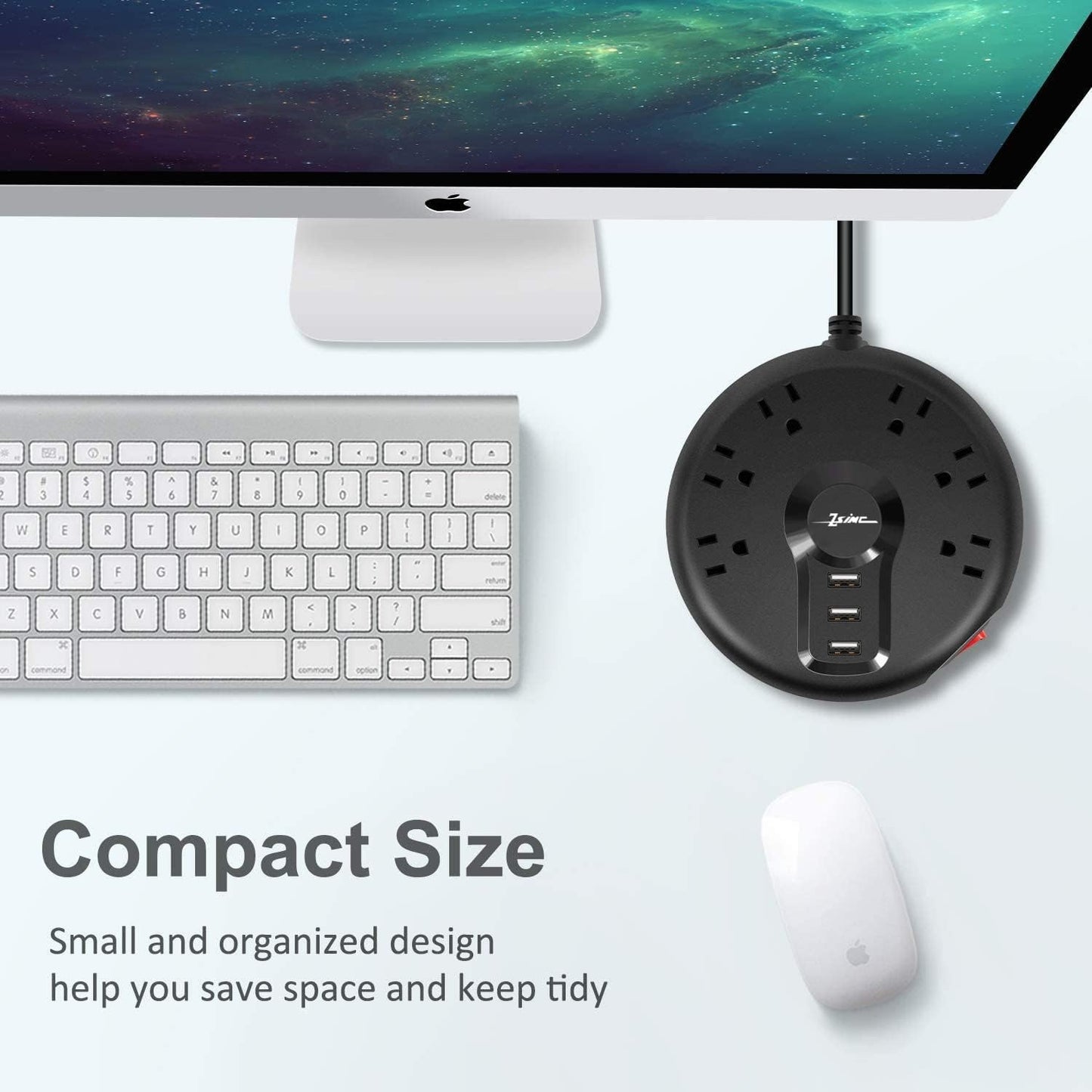 Power Strip, 6 Outlets and 3 USB Ports 6.5FT Long Extension Cord, Circle Socket Overload Surge Protector, 100% Copper Core, Flat Plug Charging Station Compact for Office, Home, Travel (Black)