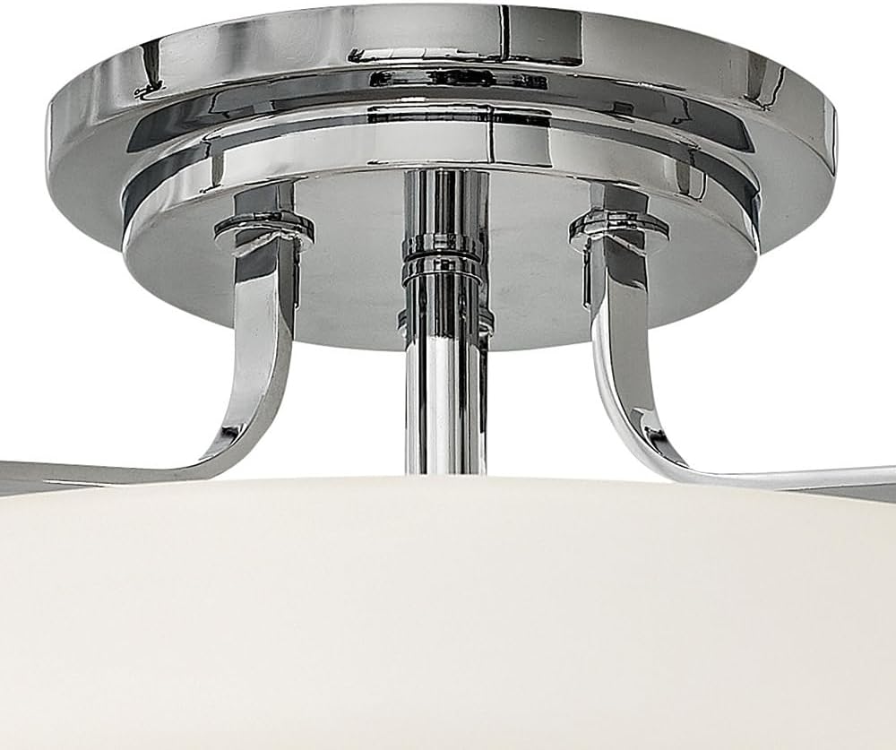 Hinkley Harper 3643CM Large Semi-Flush Ceiling Light - Sleek, Retro Style - Chrome + Etched Opal Glass