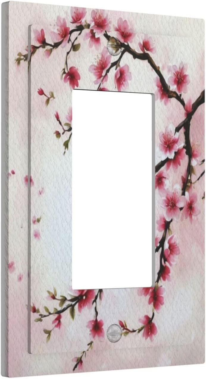 Branch with Pink Flowers Single Decora Outlet Wall Plate 1 Gang Rocker Decorative Switchplate Faceplate GFCI Light Switch Covers for Home Living Decor