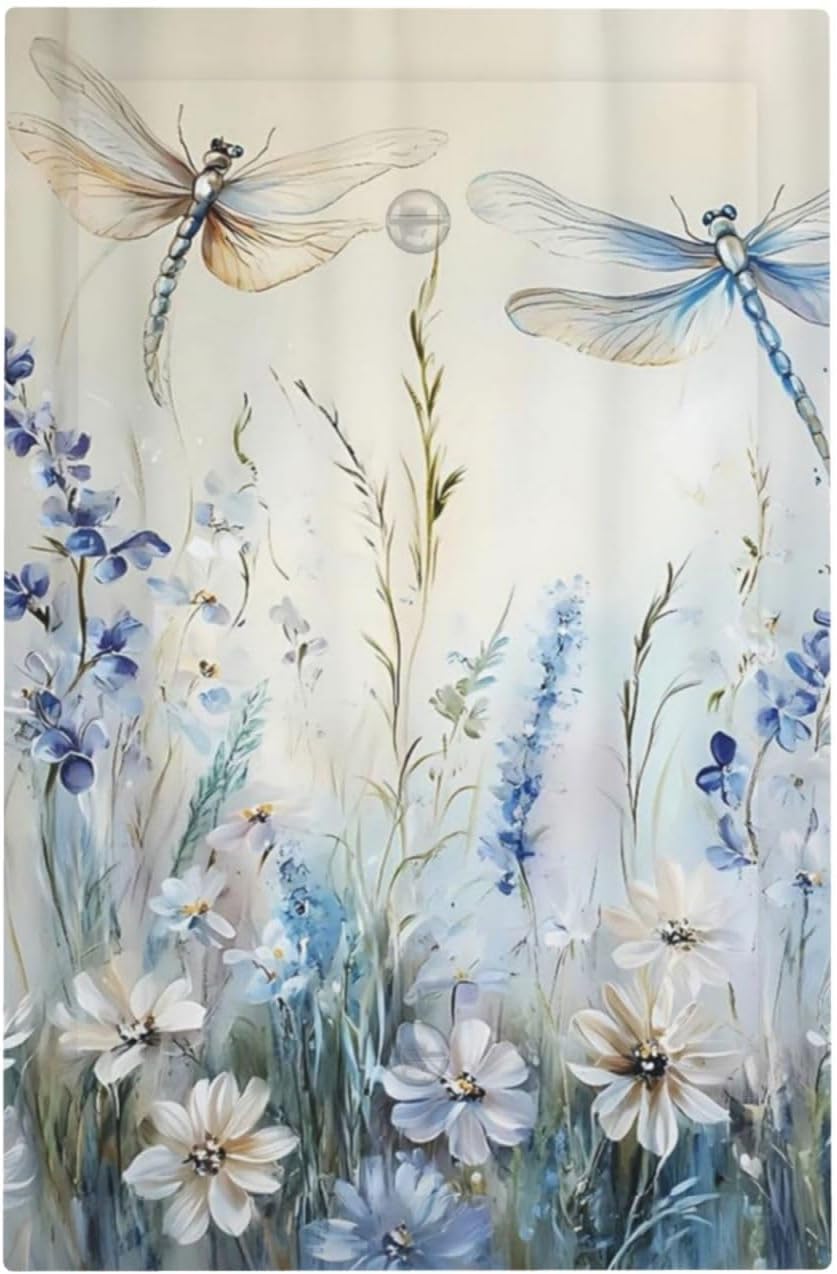 Decorative Light Switch Cover Plate Watercolor Dragonfly Blue Wihte Flower 1 Gang No Device Single Blank Outlet Covers Wall Plates for Electrical Outlets Faceplate for Bedroom Home Decor