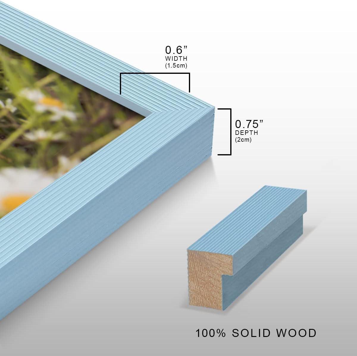 Renditions Gallery Set of 12, 8X10 Custom Photo Prints with Real Wood Picture Frames. Create Personalized Photos with Peel & Stick Photo Frames. Blue Frame
