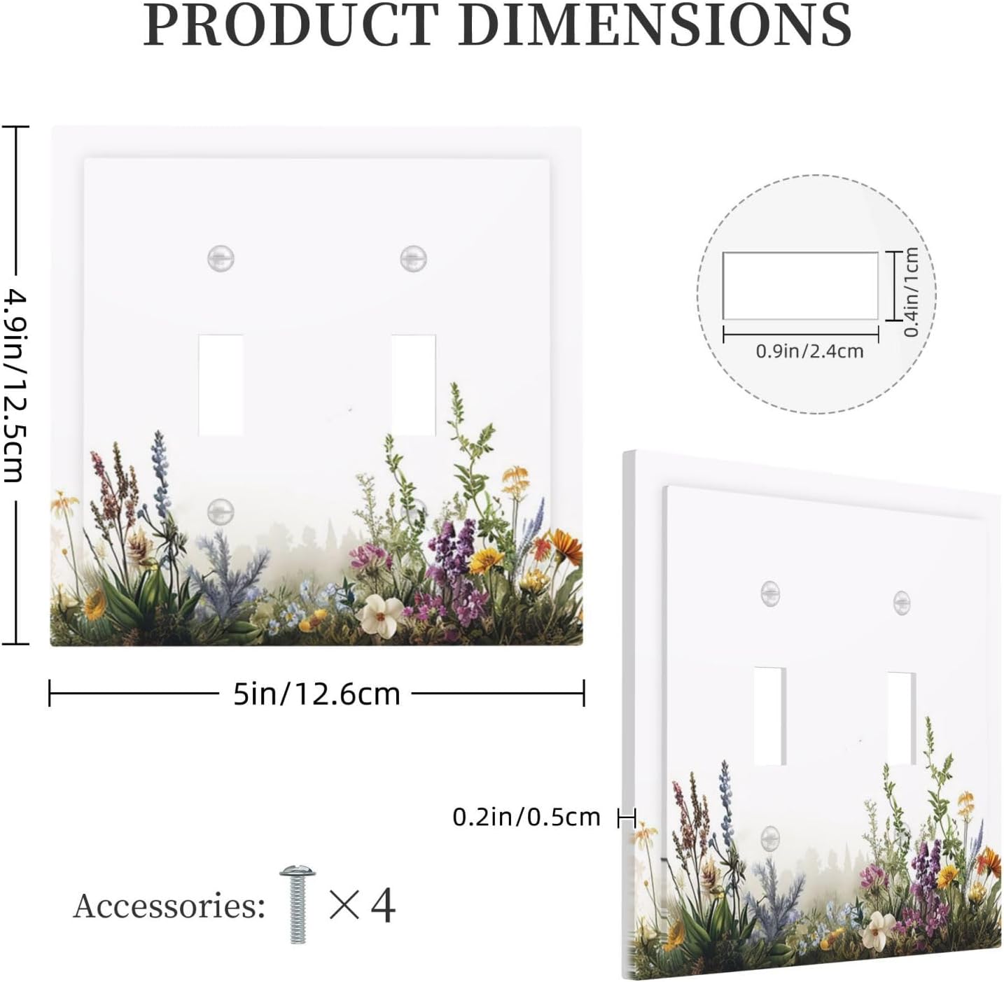 Decorative Switch Plate Covers White Background Colorful Flowers Plants Green Leaves 2 Gang Double Toggle Light Switch Cover Plate Electrical Wall Plate Outlet Cover for Bedroom Home Decor