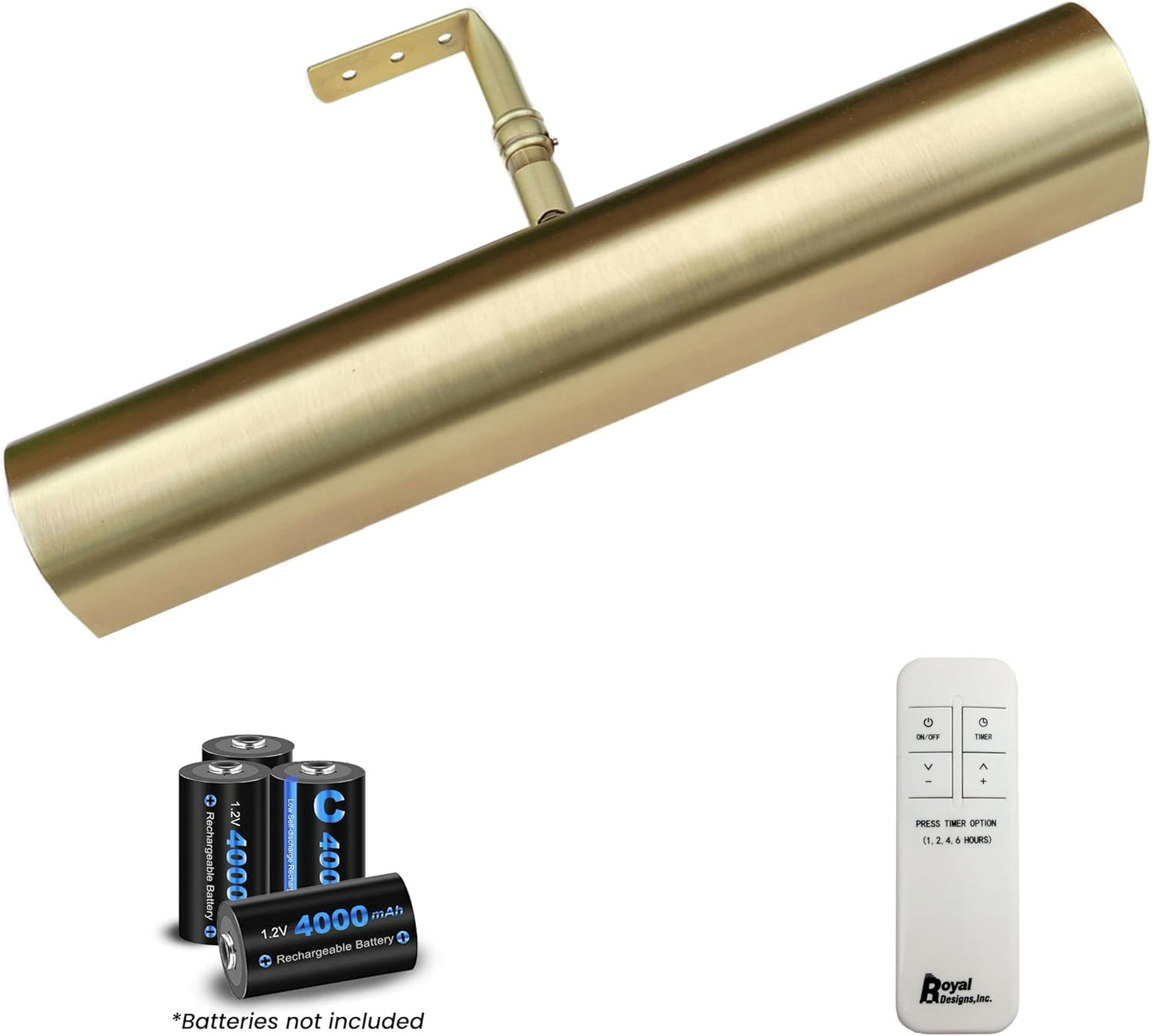 Royal Designs, Inc. Cordless Remote Control LED Picture Light, Dimmable with Timer Function, Brushed Satin Brass, 14.75 Inches