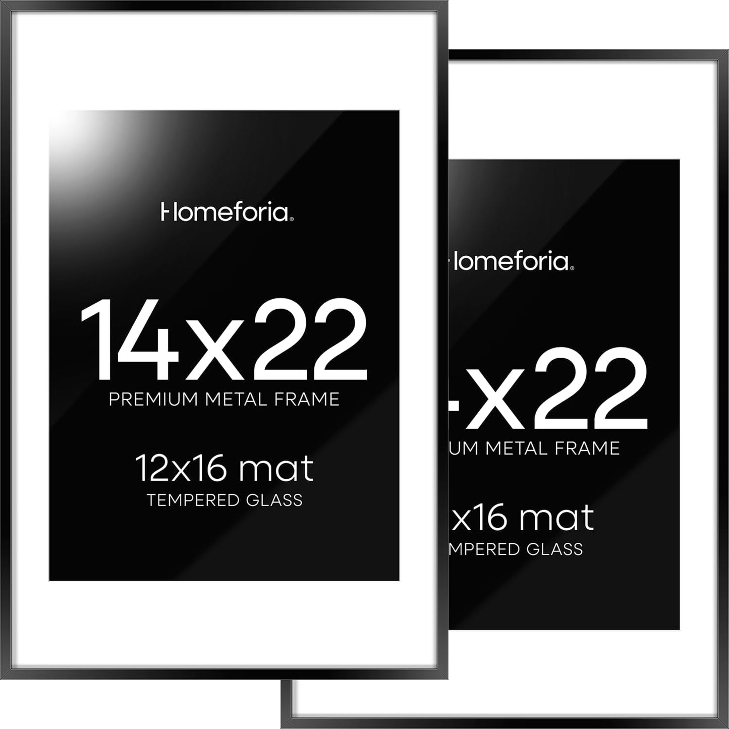 Homeforia 14x22 Picture Frame Black, High End Metal 14 x 22 Poster Frames with Mat 12 x 16 for Photo, 14x22 Black Frame Matted to 12x16 inch Print, 22x14 Thin Frame, Tempered Glass, Wall Kit, Set of 2