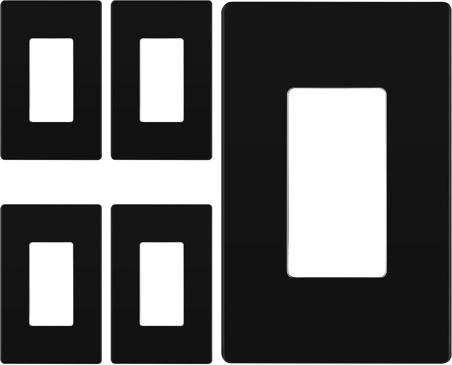 LIDER Matte Finish Decorator Switch Cover, Screwless Wall Plate, Mid-Size 1-Gang 4.88" x 3.11", Unbreakable Polycarbonate Thermoplastic, UL Listed, LSWP-31M-BK5P, Black, 5 Pack