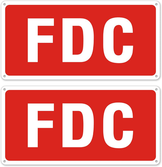 FDC Sign, 2 Pack FDC Sign Outdoor Aluminum Metal Sign, FDC Signs for Fire Department Connection, UV Protected Weather Resistant and Easy to Install (Size: 12x6 inches)