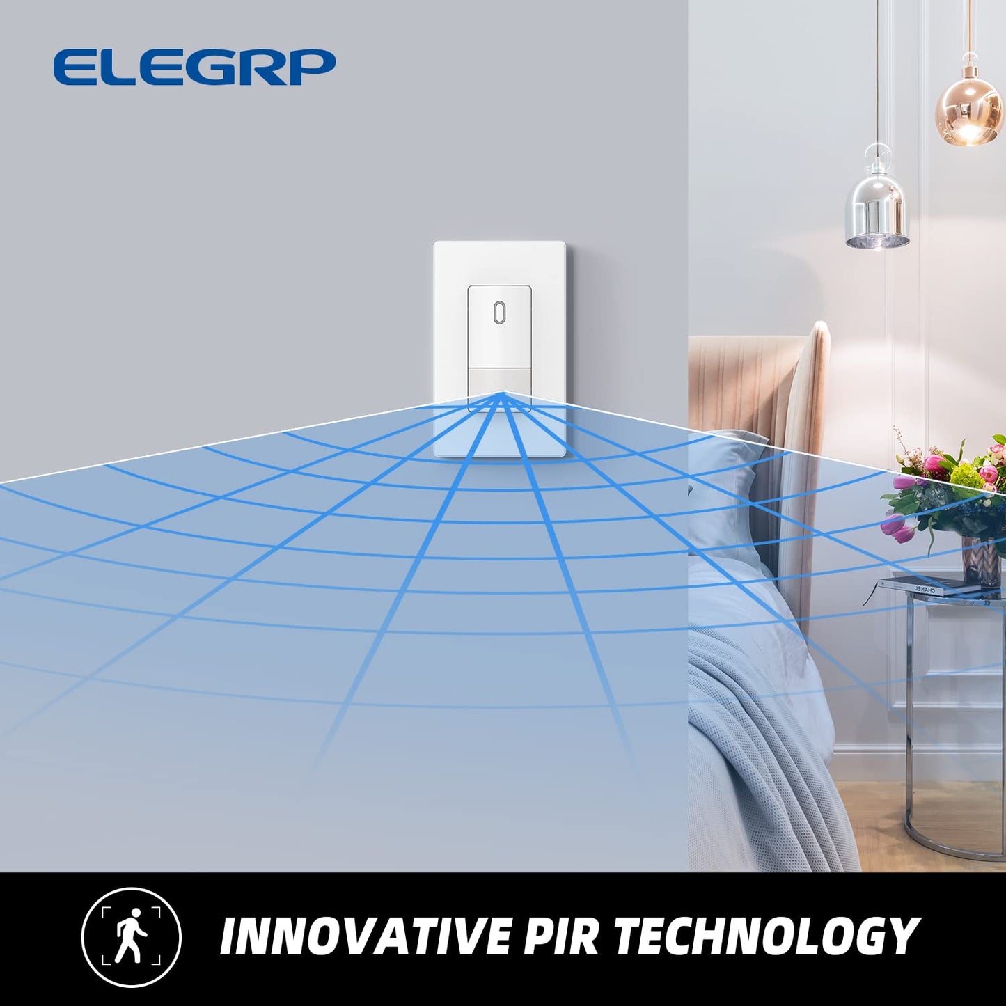 ELEGRP Matte White Single Pole Occupancy Motion Sensor Light Switch, Need Neutral Wire, 120° Sensor Coverage PIR Infrared Motion Activated, for CFL/LED/MLV/INC/HAL/Fan, UL,1 Pack