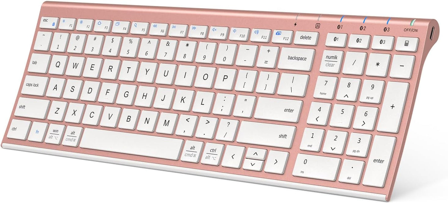 iClever BK10 Bluetooth Keyboard, Wireless Rechargeable Ultra-Slim Keyboard with Long Battery Life, Compatible with iOS, Android, Windows, Mac for iPad, Tablet, Laptop, PC, Phone (Rose Gold)
