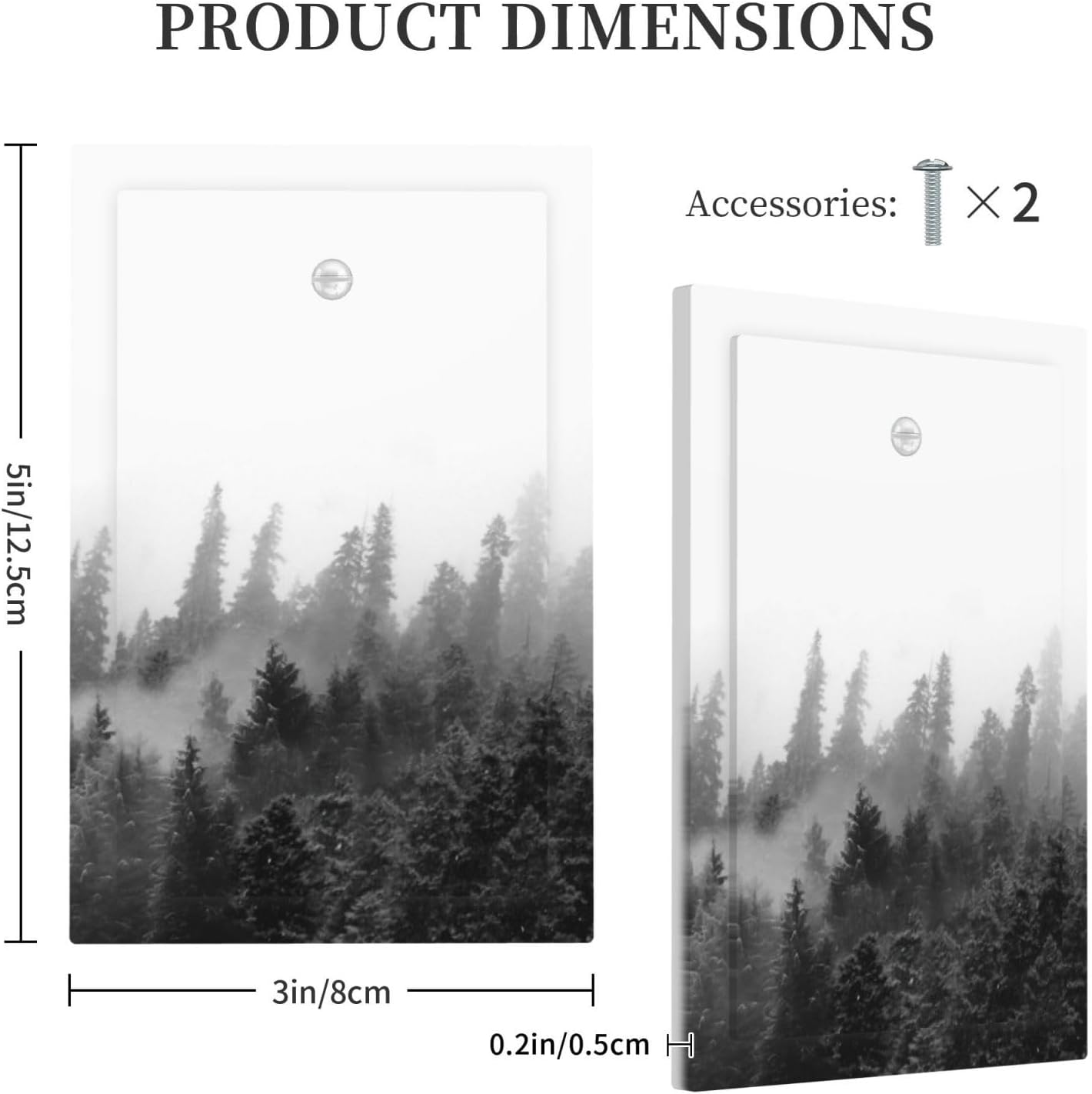 Light Switch Cover Plate Fores Black White Landscape Misty Woods 1 Gang No Device Blank Electrical Wall Plates Faceplate Decorative Switch Plate For Farmhouse Cabin Decor