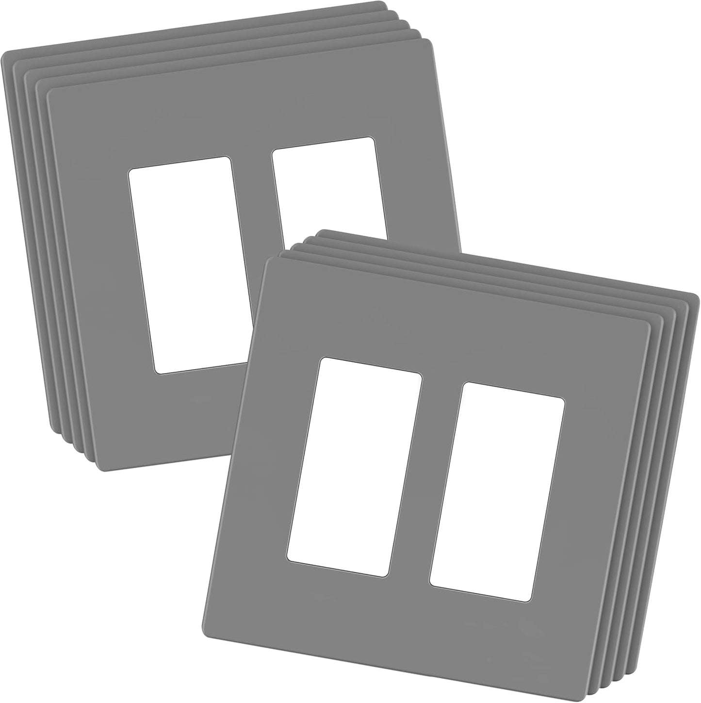 LIDER Matte Finish Double Decorator Switch Cover, Screwless Wall Plate, Mid-Size 2-Gang 4.88" x 4.92", Unbreakable Polycarbonate Thermoplastic, UL Listed, LSWP-32M-GY10P, Gray, 10 Pack
