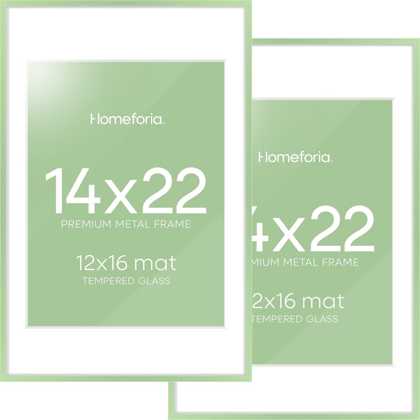Homeforia 14x22 Picture Frame Sage Green, High End Metal 14x22 Poster Frames with Mat 12x16 inch Photo, 14 x 22 Sage Green Frame Matted to 12 by 16 Art, 22x14 Frame, Tempered Glass, Wall Kit, Set of 2