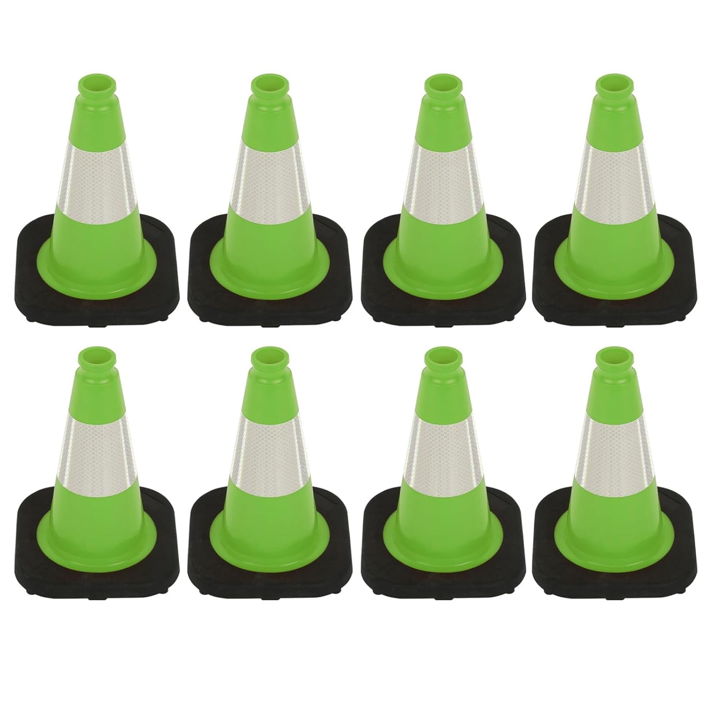 8 Pack 12 Inch Green PVC Traffic Cones Black Base Stable Durable, Sport Training Soccer Practice Kids Activities Markers Indoor Outdoor Use (8, Green, 12 Inch)
