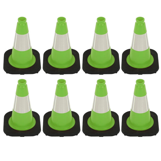 8 Pack 12 Inch Green PVC Traffic Cones Black Base Stable Durable, Sport Training Soccer Practice Kids Activities Markers Indoor Outdoor Use (8, Green, 12 Inch)