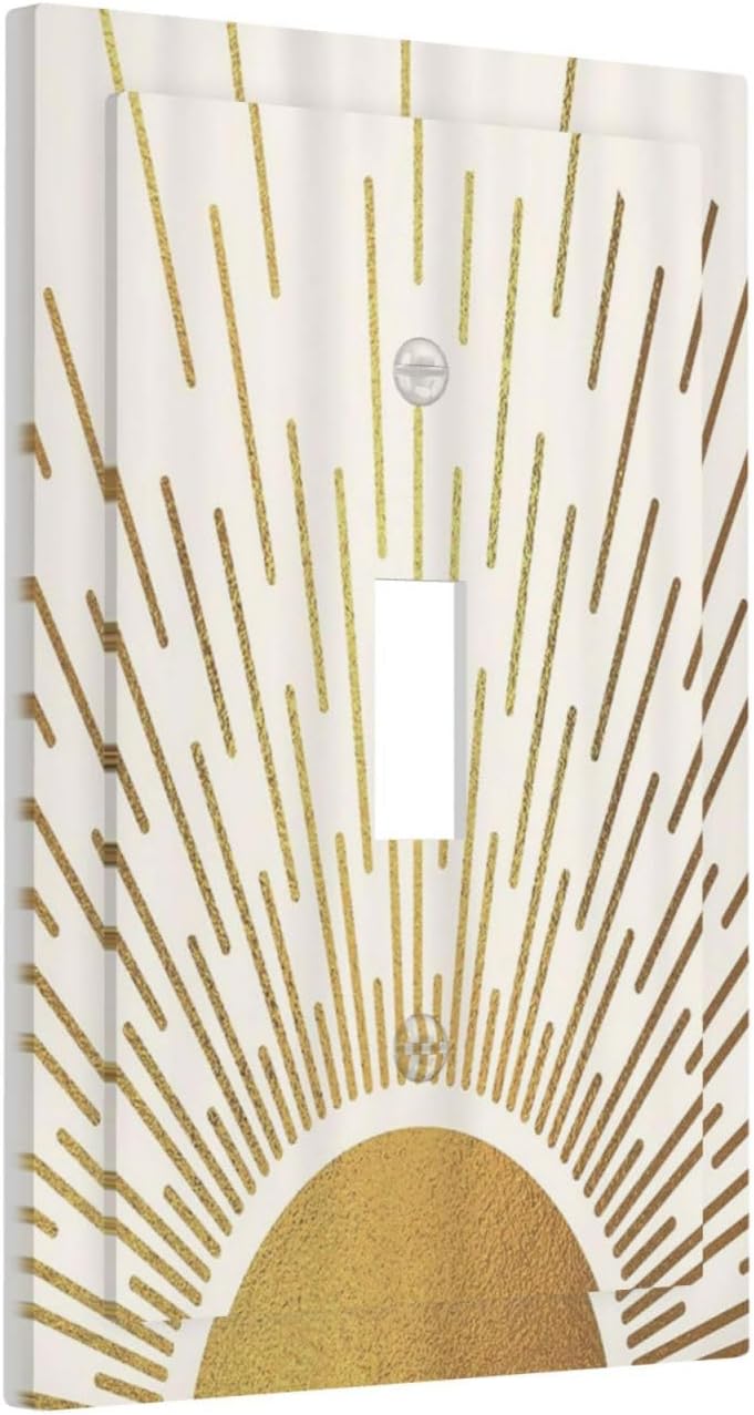 Decorative Light Switch Cover Plate Boho Mid Century Gold Sun Sunbeams 1 Gang Single Toggle Wall Plates for Electrical Outlets Outlet Covers Switch Plate Covers Faceplate for Bedroom Decor