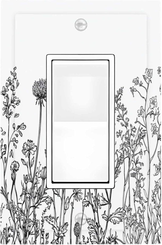 Decorative Outlet Covers Floral Wildflower Rustic Plant Leaves 1 Gang Single Rocker Light Switch Cover Plate Wall Plates Gfci Faceplate For Farmhouse Cabin Decor