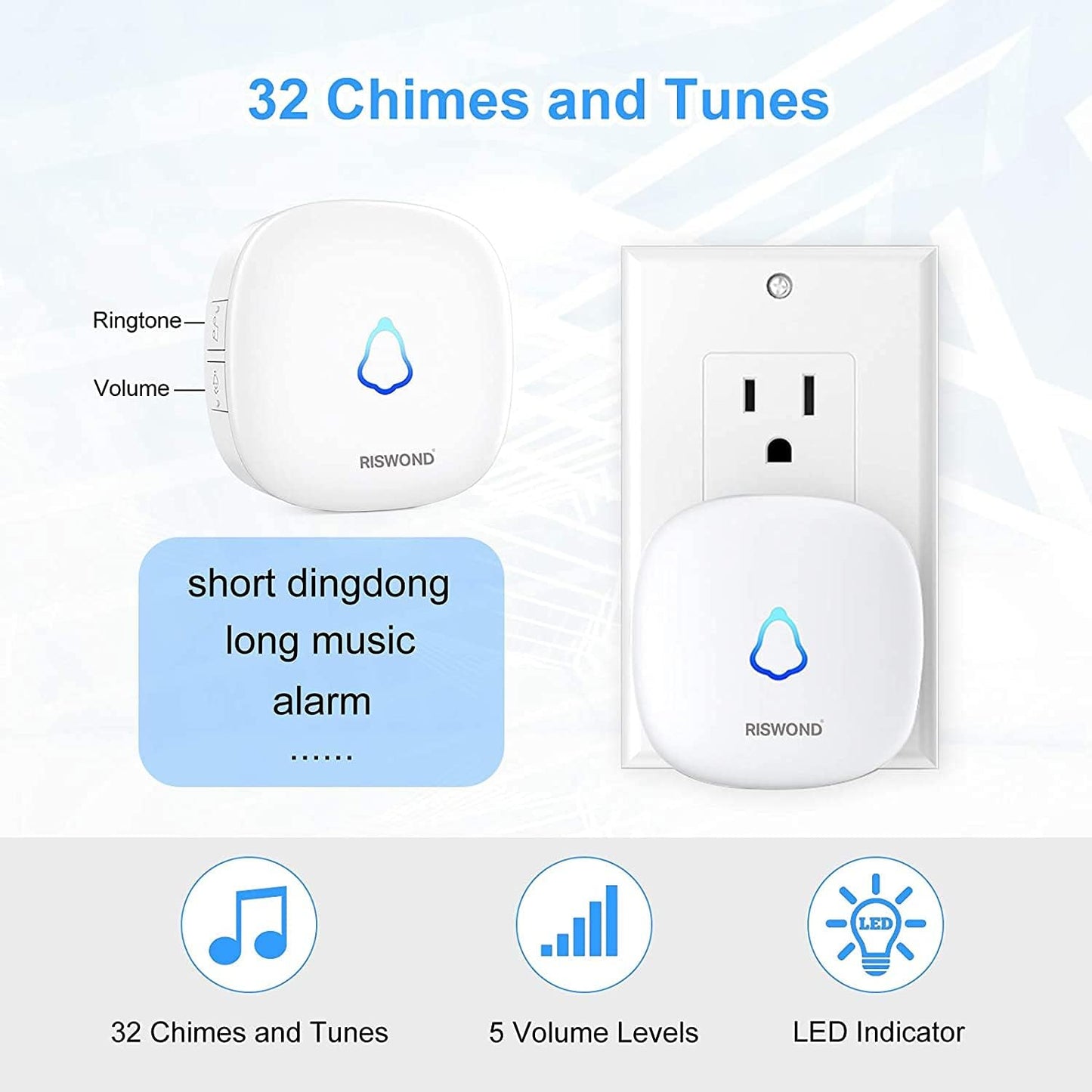 Wireless Motion Sensor Door Chime: Business Entry Doorbell Indoor Motion Detector Alarm Buzzer Store Entrance Alert Bell (1000Ft Range, 32 Tunes, 5 Level Volume) 1 sensors 2 Receiver