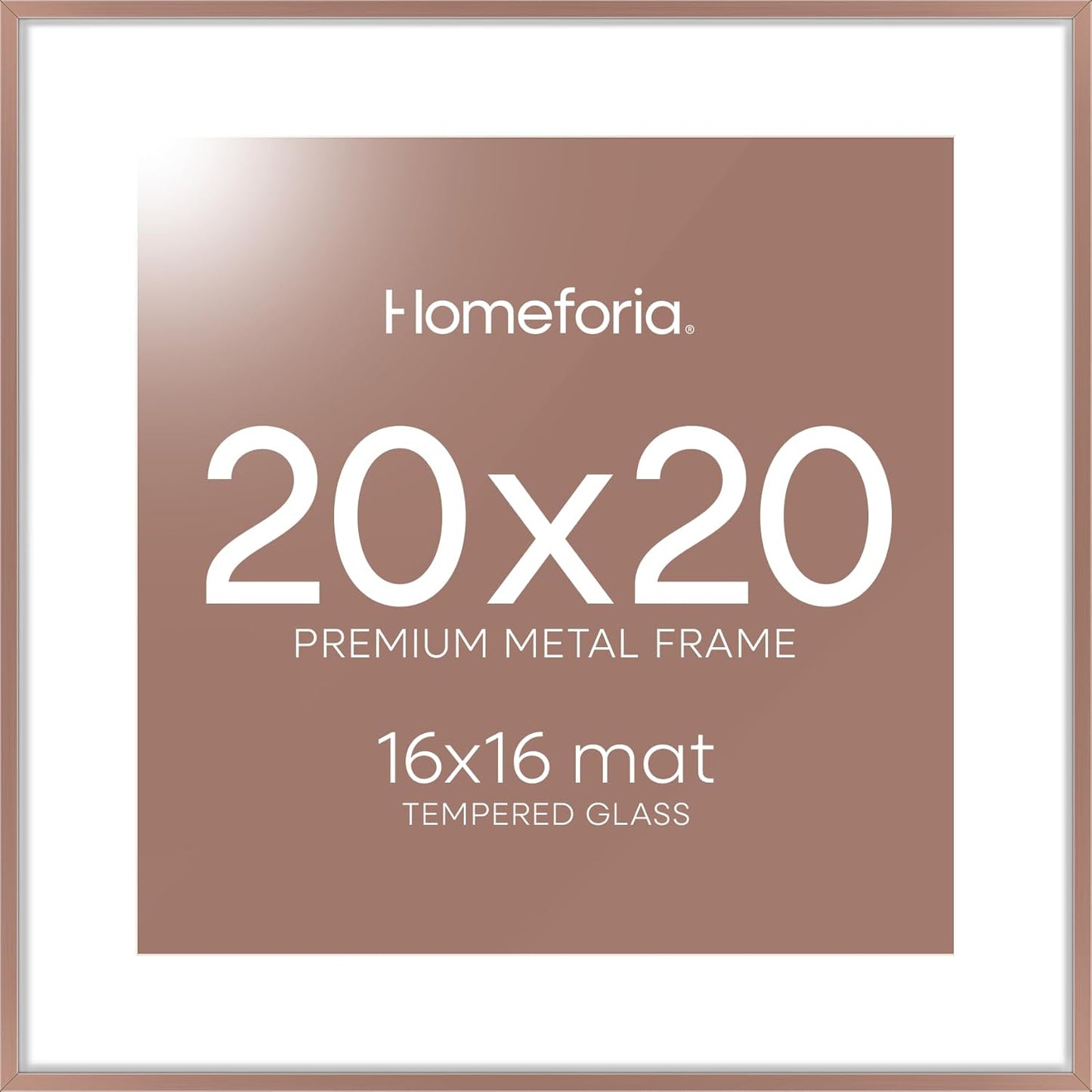 Homeforia 20x20 Picture Frame Mocha, High End Metal 20x20 Square Poster Frame Matted to 16x16 Print, 20 x 20 Mocha Frames with Mat 16 x 16 Photo, 20by20 Thin Frames, Tempered Glass, Wall Kit, Set of 1