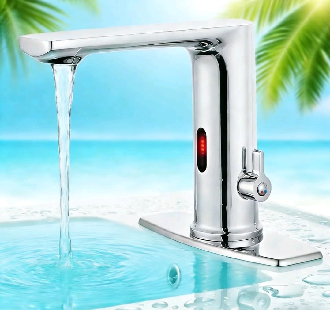Quick Install Sink Chrome Motion Sensor Faucet.Touchless Mixer with Water Efficiency CEC.DOE Certified.NO Wiring Needded