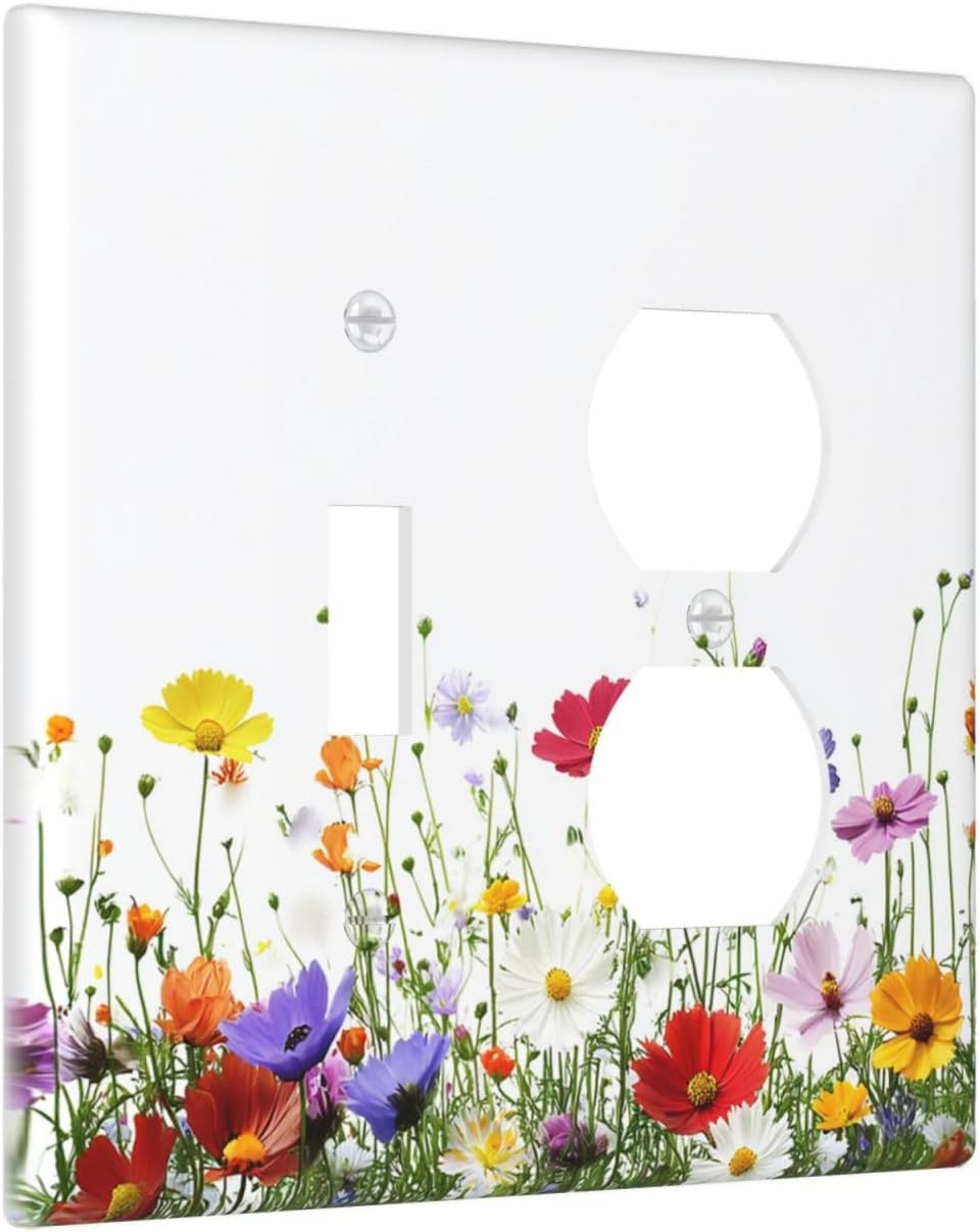 Wallplates Colorful Wildflowers Plant Floral Daisy 1 Toggle 1 Duplex Switch Plate Electrical Gfci Faceplate Decorative Light Switch Covers For Bed Room Living Room Decor