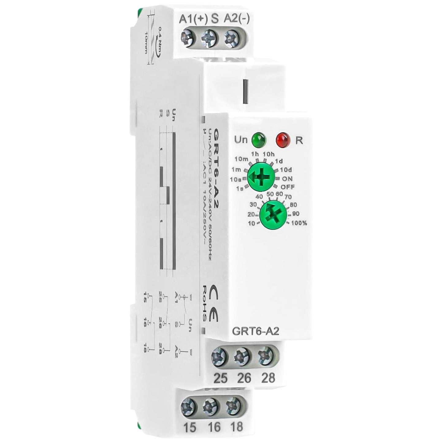 Delay On Time Relay GRT6-A2 10A Adjustable Smart Relay, Delay Turn On Electronic Timer in Din Rail, 0.1s-10 Days Wide Range Delay Factory Automation Time Universal Voltage AC DC 24V 240V