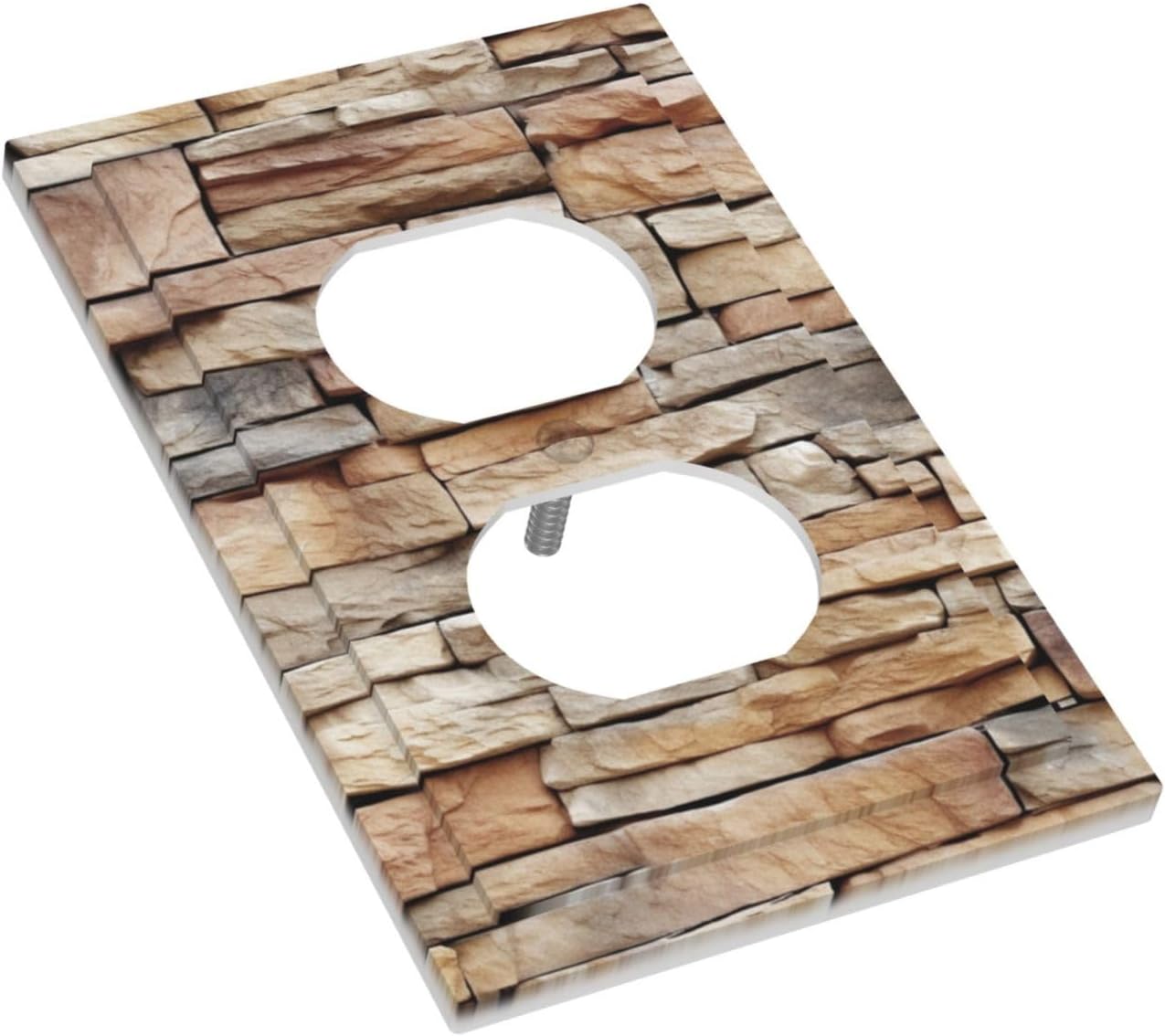 Outlet Covers Stone Textured Brown Brick Natural Stone 1 Gang Duplex Light Switch Cover Decorative Switch Plates Electrical Receptacle Faceplate Wall Plate For Farmhouse Cabin Decor