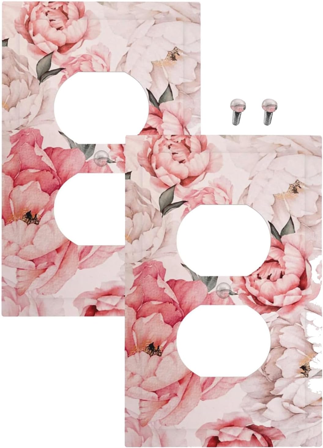 Decorative Outlet Covers Ink Pink Peony Flower Rustic Floral 1 Gang Duplex Light Switch Cover Plate Unique Wall Plate Electrical Switch Plate Covers for Home Bedroom Decor（2 Pack）