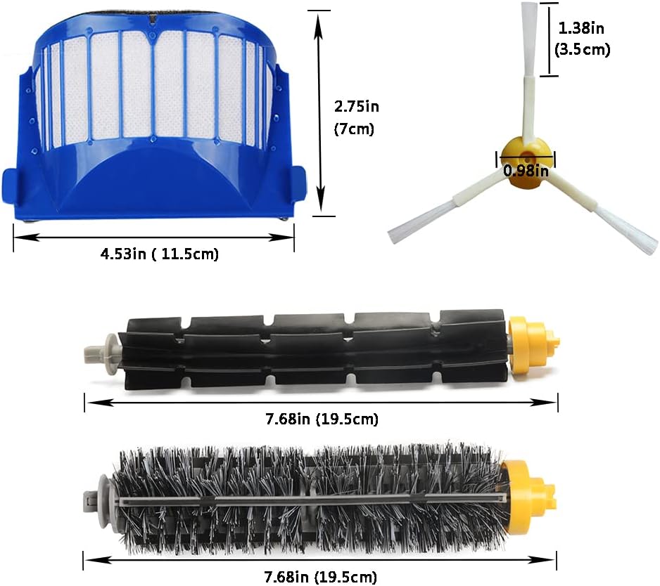 MZY LLC Replacement Parts for iRobot Roomba 600 Series 692 694 690 680 660 665 651 650 614 595 Vacuum Cleaner, Includ Bristle Brush, Flexible Beater Brush, Filter, Side Brush, Screw and Cleaning Tool