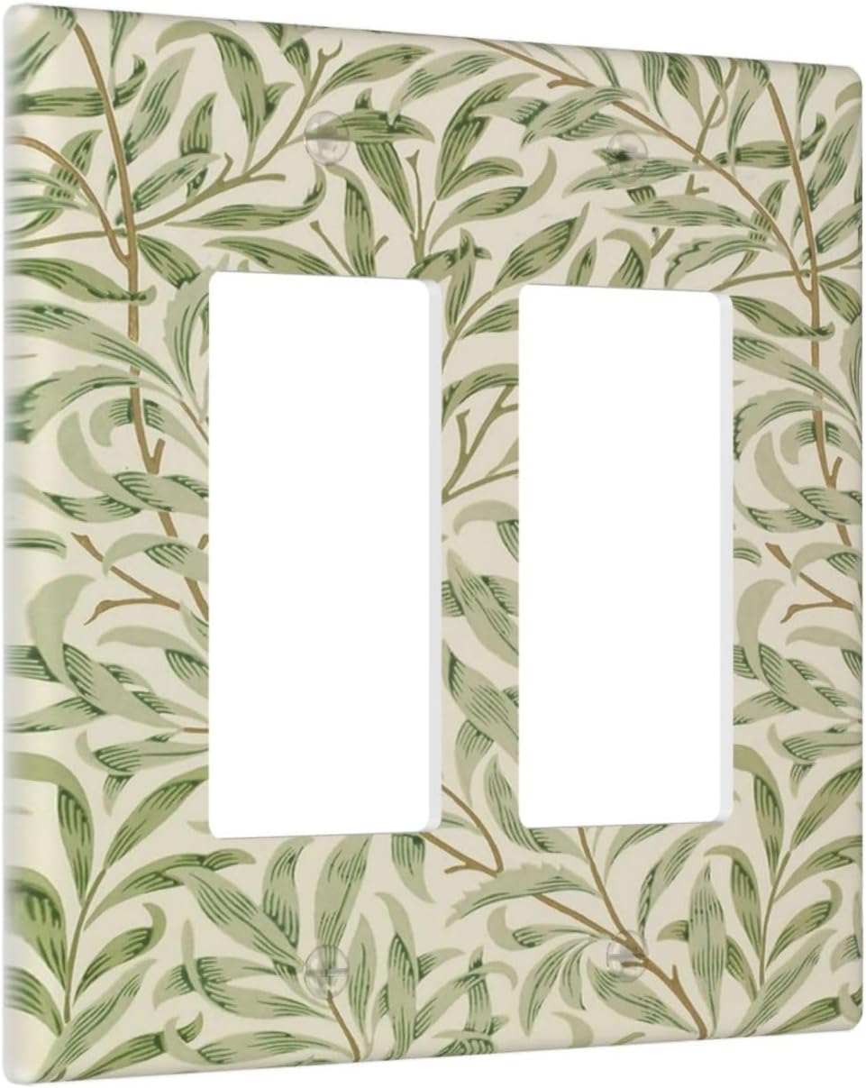 Decorative Outlet Covers Morris Green Willow Leaf Olive Leaves 2 Gang Wall Plate Double Rocker Two Switch Wall Cover Plate Light Switch Cover Plate Faceplate for Country Bedroom Decor