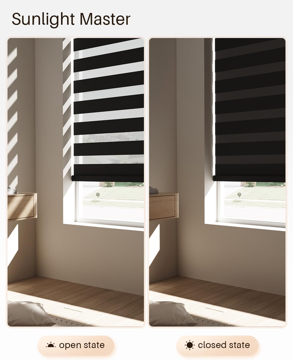 Smart Zebra Blinds for Windows, Alexa Motorized Blinds with Remote Control, Automatic Electric Power Zebra Shades for Indoor Windows (25" W x 72" H, Black)
