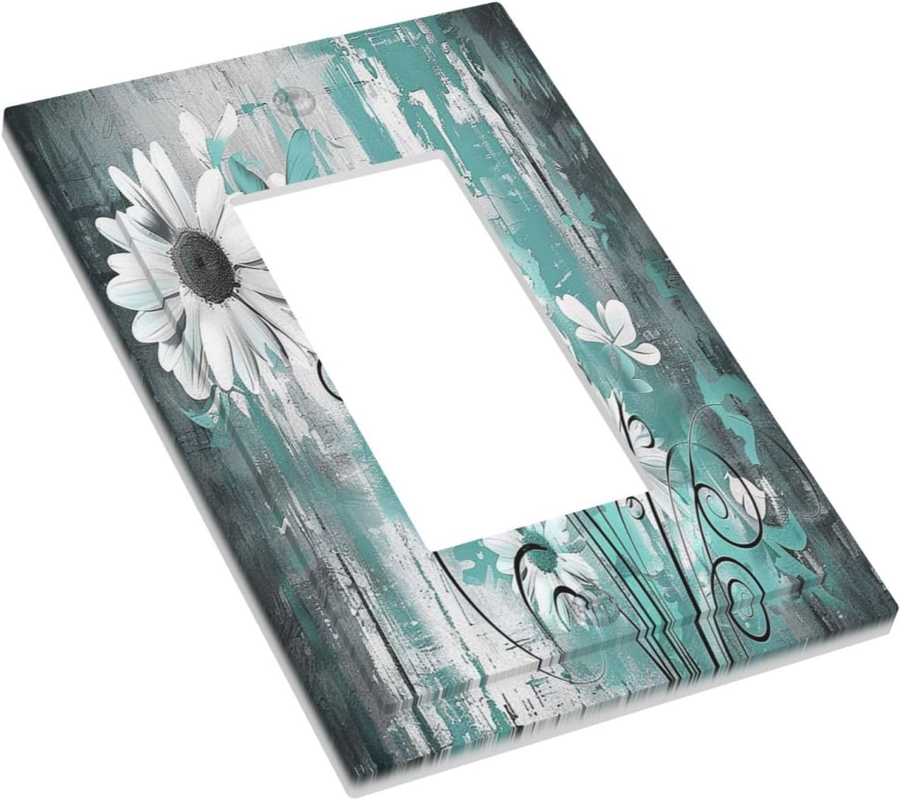 Decorative Outlet Covers Teal Daisy Floral Vintage Wood Plank 1 Gang Single Rocker Light Switch Cover Plate Wall Plates Gfci Faceplate For Farmhouse Cabin Decor