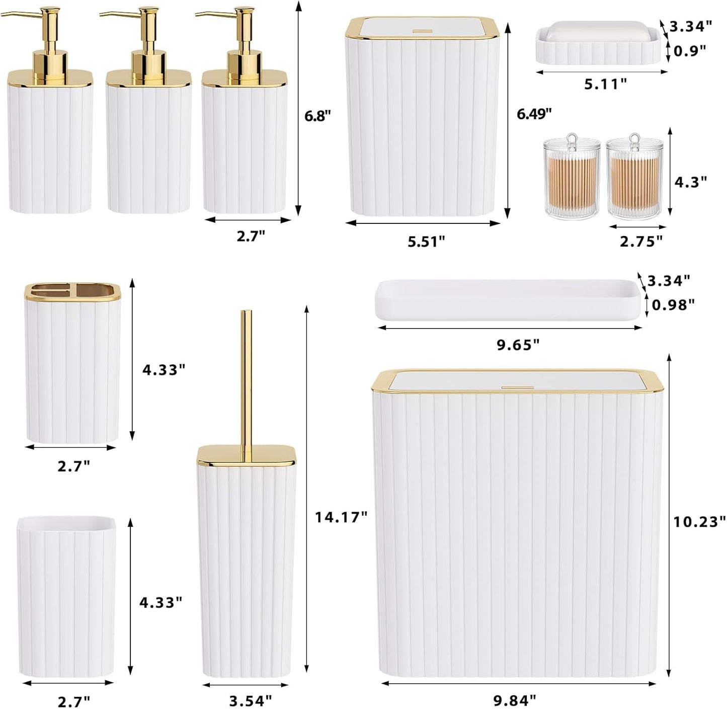 Bathroom Accessory Set - Bathroom Set, 12PC Bathroom Accessories Set, White Bathroom Accessories Set, Mini Trash Can, Toilet Brush, Trash Can & Soap Dispenser