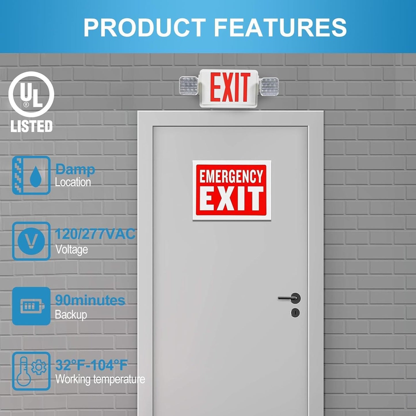 Double Sided LED Emergency EXIT Sign, Exit Combo Remote Capable, 2 LED Lights, Backup Battery, US Standard Red Letter, Commercial Grade, 120-277V, FireResistant(UL 94V-0) - 4 Pack
