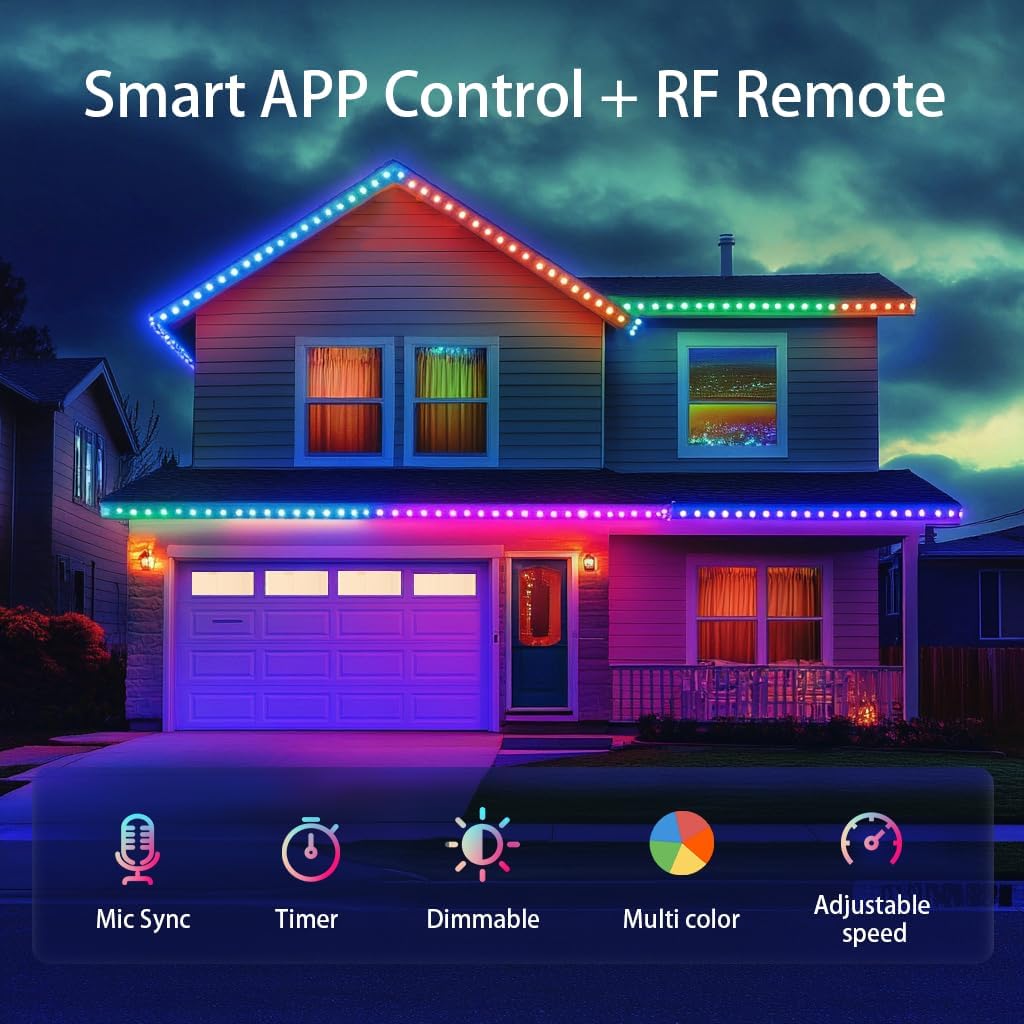 Permanent Outdoor Lights for House, Smart Outside christmas Lights with 72 Scene Modes,IP68 Waterproof Eaves Lights for Christmas All Holiday Decorations,Work with Alexa, Google Assistant (100 Ft)