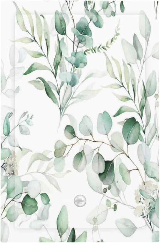 Boho Green Eucalyptus Leaf Floral Plants Flowers Light Switch Cover Plate 1 Gang No Device Blank Electrical Wall Plates Faceplate Decorative Switch Plate for Bed Room Living Room Decor