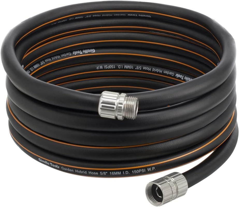 Giraffe Tools Garden Hose 20ft x 5/8", Custom Length, Heavy Duty, No Kink, Flexible, Rubber Garden Hose, Leakproof Water Hose with Male to Female Fittings, 600 Burst PSI
