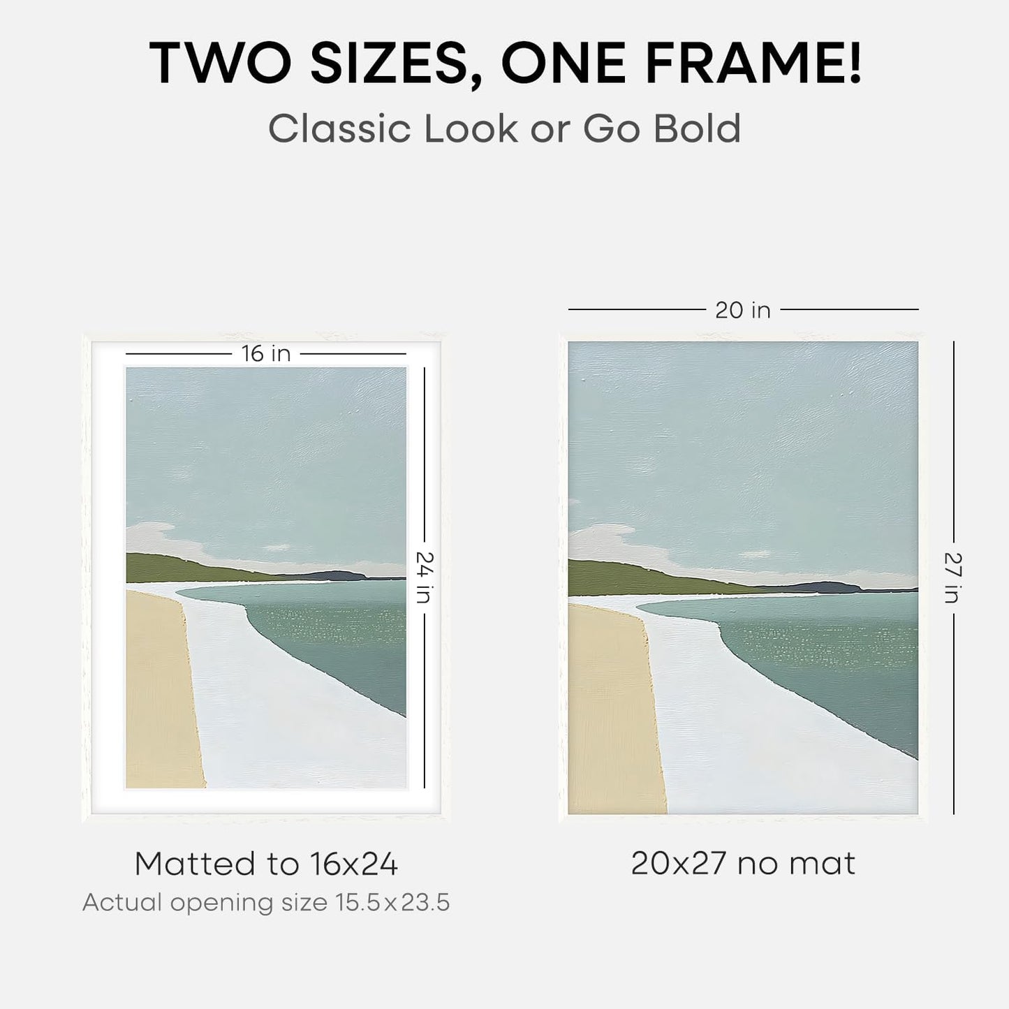 Homeforia 20x27 White Picture Frame, High End Oak 20x27 White Wooden Poster Frames with Mat 16x24 for Print, 20 x 27 Wood Frame Matted to 16 x 24 Photo, 27x20 Frame, Tempered Glass, Wall Kit, Set of 1