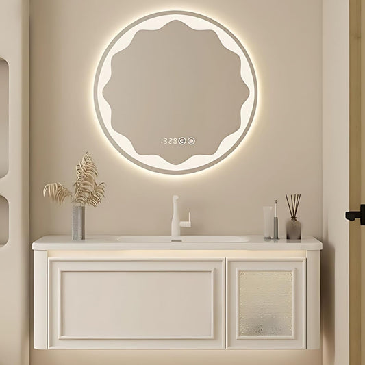 40IN Wall Mounted Bathroom Vanity Set - Wood Bathroom Vanities has Tissue Hole Design | Includes Smart Defogging Mirror Cabinet & Time Display, Rounded Corners, Glass Cabinet Doors (Style C)