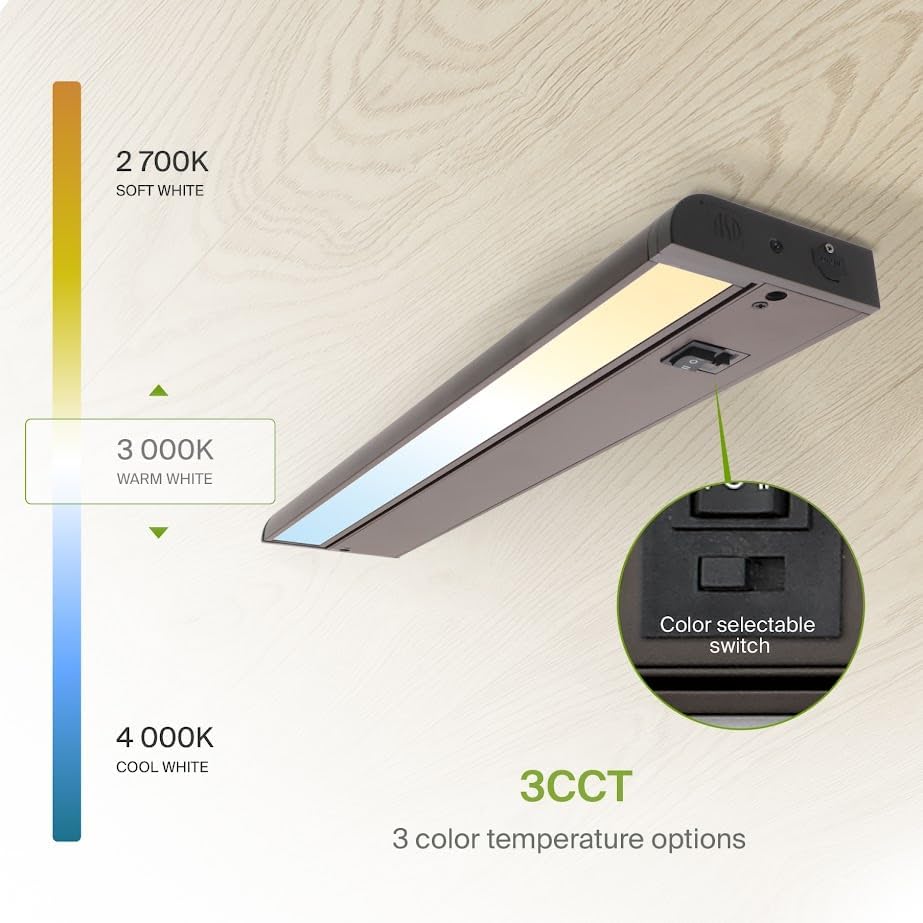 ASD Swivel LED Under Cabinet Lighting Bronze, 18 Inch 8W, Hardwired or Plug-in, 2700K/3000K/4000K, Hi/Low Switch, Rotatable Lens, Dimmable Linkable Under Counter Light for Kitchen, ETL & Energy Star