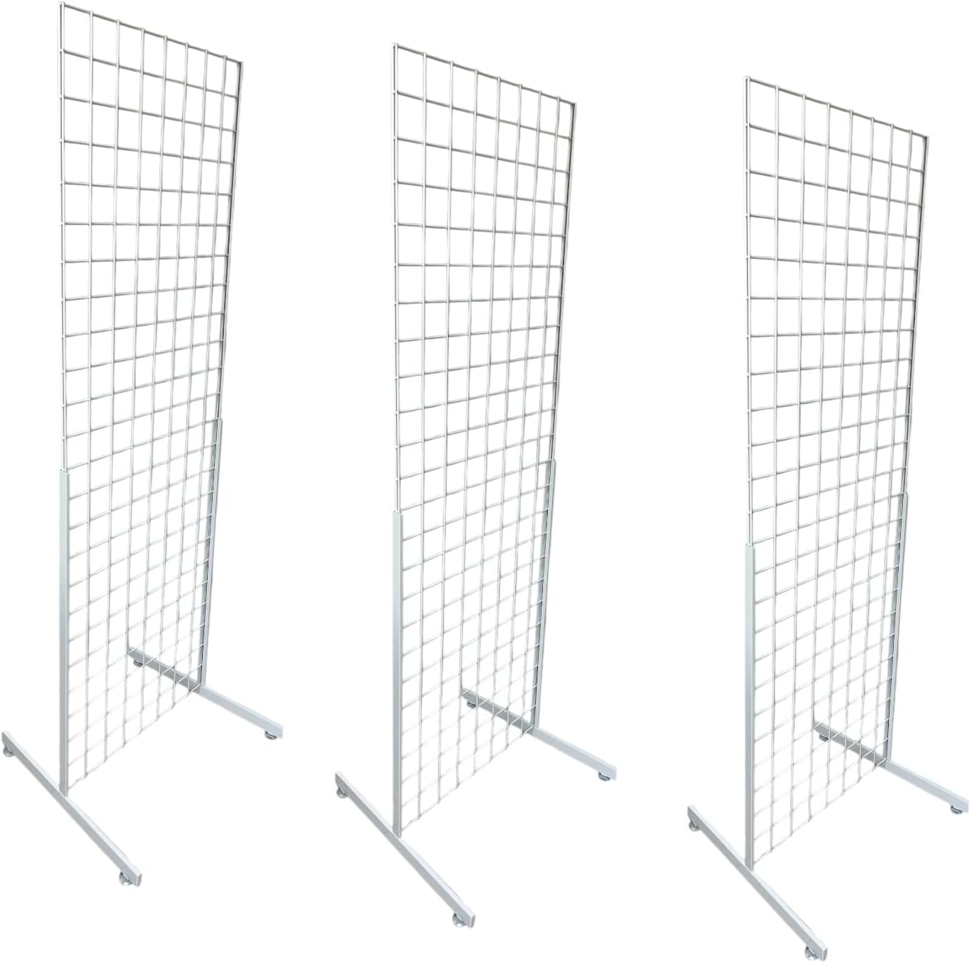 Only Hangers 2' x 6' Grid Wall Panel Floorstanding Display Fixture with Deluxe T-Style Base, Black or White. Three-Pack Combo. (WHITE WITH EZ SLIDE ON LEGS (NO HARDWARE REQUIRED))