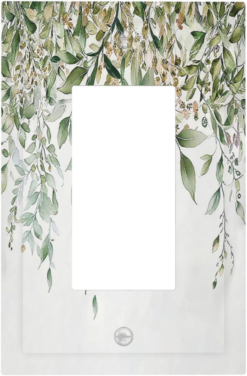 Decorative Outlet Covers Sage Green Eucalyptus Watercolor Plant Leaves 1 Gang Single Rocker Light Switch Cover Plate Wall Plates GFCI Faceplate for Bedroom Bathroom Decor