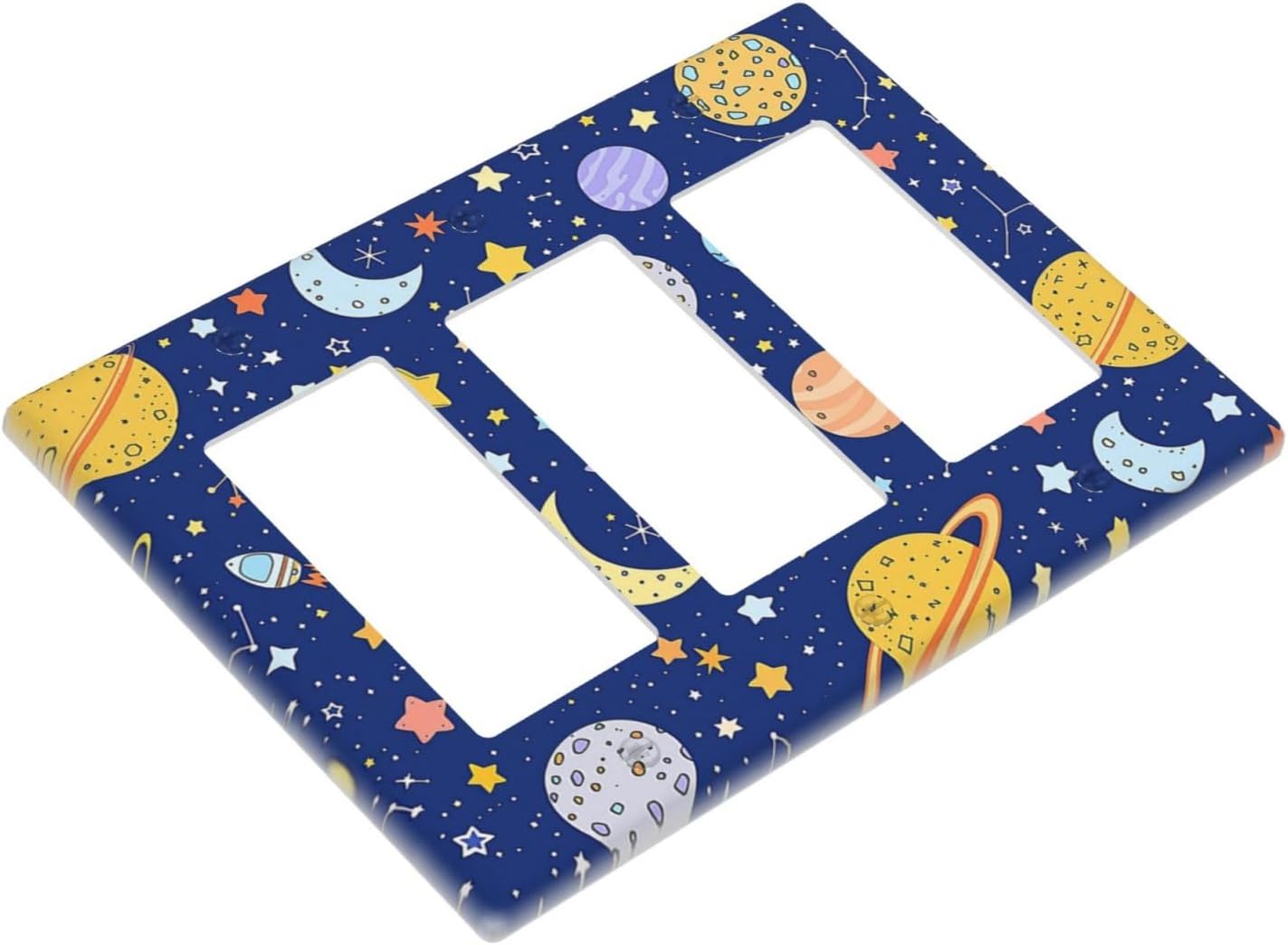 Stars Starry Night Sun Moon Planet Constellations Light Switch Covers 3 Gang Rocker Decorative Triple Outlet Wall Plate Cover Electrical GFCI Switchplate for Bedroom Bathroom Decor