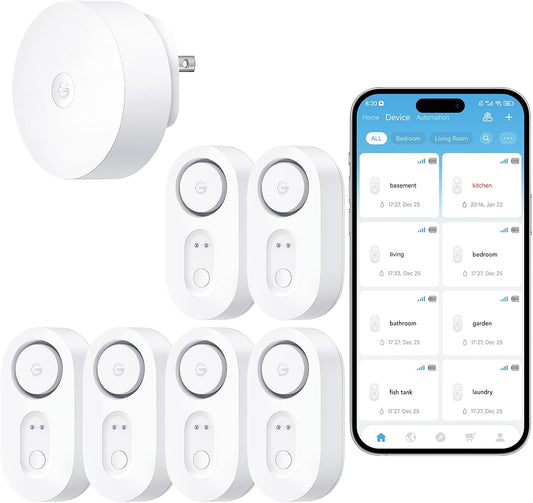 GoveeLife Upgraded Smart Water Leak Detector 1s with 1804ft Ultra-Long Range, WiFi Water Sensor with SMS/Email/APP Push and Sound Alarm, 5-Year Battery Life, Suit for Home, Basement, Kitchen, 6 Pack
