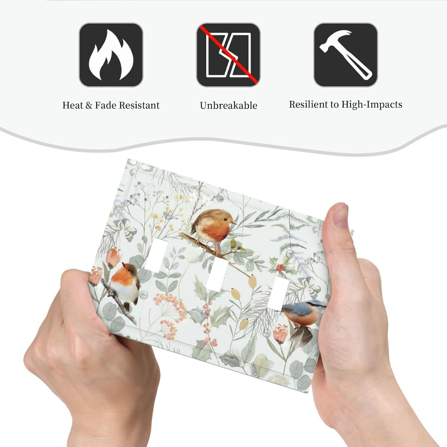 Decorative Switch Plates Red Floral Berries Colorful Bird Plant 3 Gang Wall Plate Triple Toggle Light Switch Cover Faceplate Electrical Wall Panels For Bed Room Living Room Decor