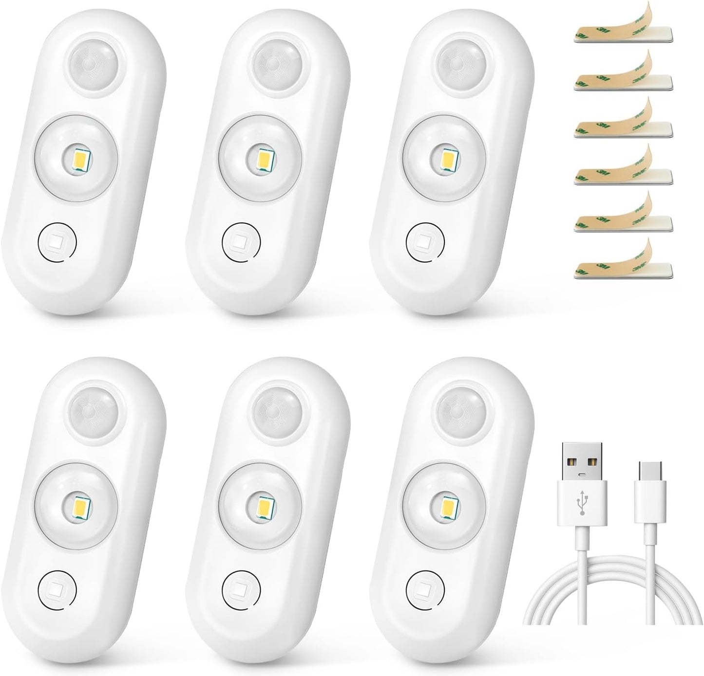YGS-Tech LED Motion Sensor Light Indoor, Rechargeable Puck Lights, Magnetic Dimmable Under Cabinet Lights, Wireless LED Lights for Closet, Kitchen, Stairs, Daylight White, 6-Pack (White)