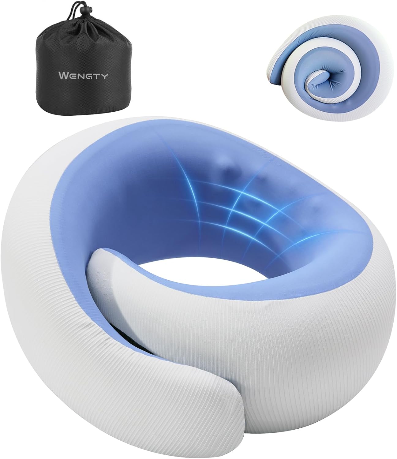 Neck Pillow for Traveling,Travel Neck Pillow for Airplanes,Cooling Fabric&100% Pure Memory Foam,Neck Pain Relief,Ergonomic Support for Long Flight (Lakeblue, Standard Size-(Broad Fit))