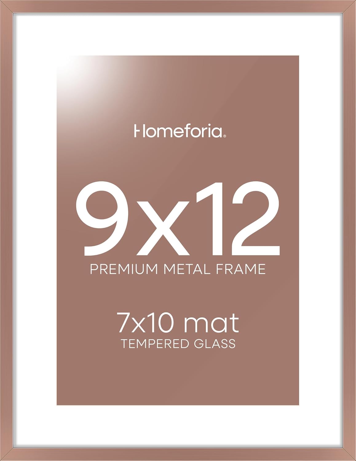 Homeforia 9x12 Picture Frame Mocha, High End Metal 9 x 12 Poster Frames with Mat 7 by 10 inch Photo, 9by12 Frame Matted to 7x10 in Art, 12x9 Wall or Tabletop Frames, Tempered Glass, Wall Kit, Set of 1
